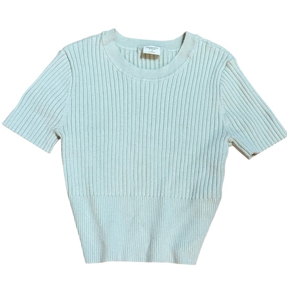 Abercrombie & Fitch Ribbed Knit Tee Light Aqua Blue Short Sleeve Soft Sz S - Picture 1 of 5